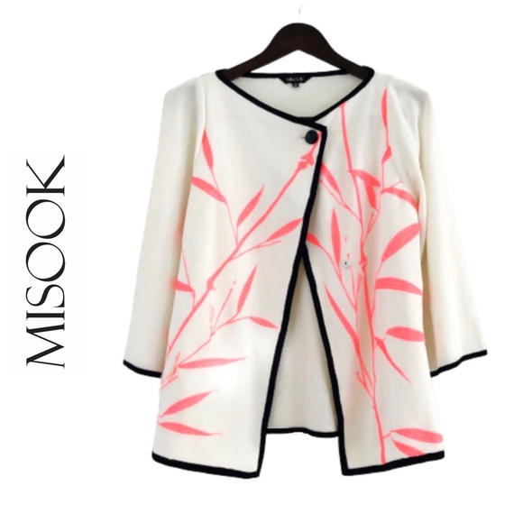 Misook Jackets & Blazers - Misook Bamboo Embroidery 3/4 Sleeve Open Jacket